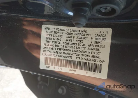 2019 Honda Civic Lx from USA, damaged, VIN 2HGFC2F68KH508273